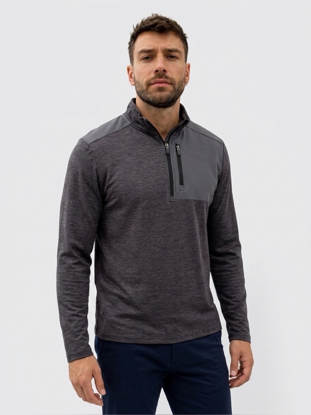Tek Gear Men's XLT DryTek Half-Zip Activewear Pullover - Charcoal Gray Mixed